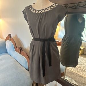 Bebop Gray Belted Cutout Neck Zip Back Dress Size S Mini Babydoll Style